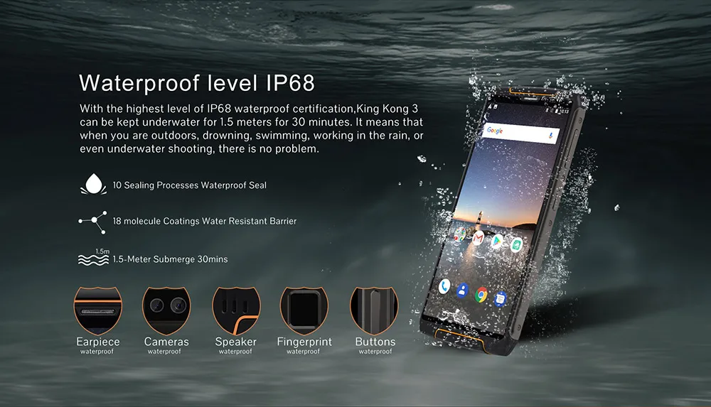 CUBOT KingKong 3 NFC IP68 Водонепроницаемый мобильный телефон 5 &quot18:9 MTK6763T Octa Core Android 8 1 4 GB + 64