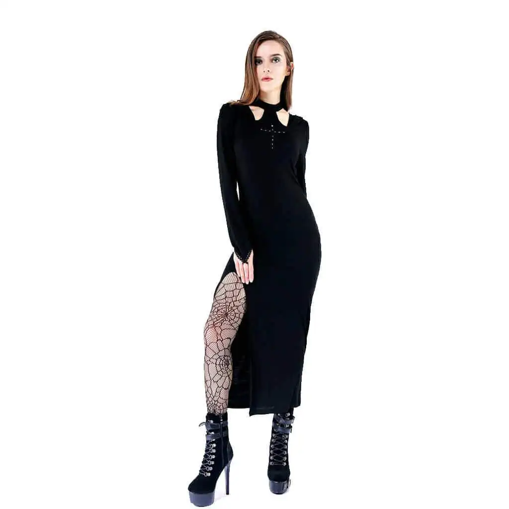 

Darkinlove Women's Side Slit Goth Hooded Sheath Dress DW148