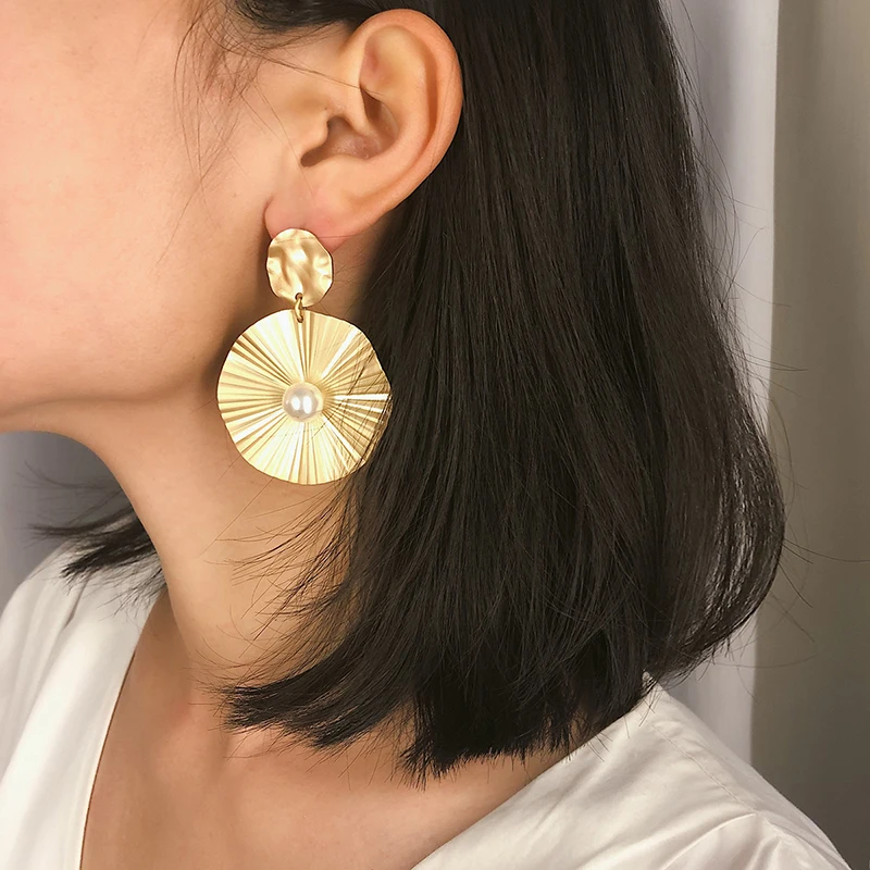 

AENSOA Simple Gold Silver Pearl Alloy Drop Earrings For Women Statement Irregular Geometric Earrings Fashion Jewelry Pendientes