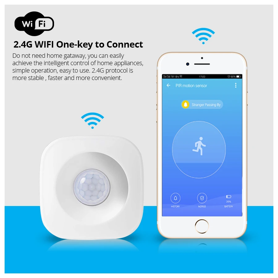 APP Control Smart WIFI Wireless PIR Motion Sensor Detector High