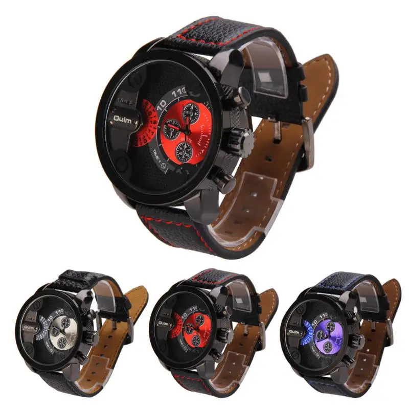 

Fashion Double Movement Watch Quartz Relojes Sports Men Clock Leather Strap Watch erkek saat relogio masculino