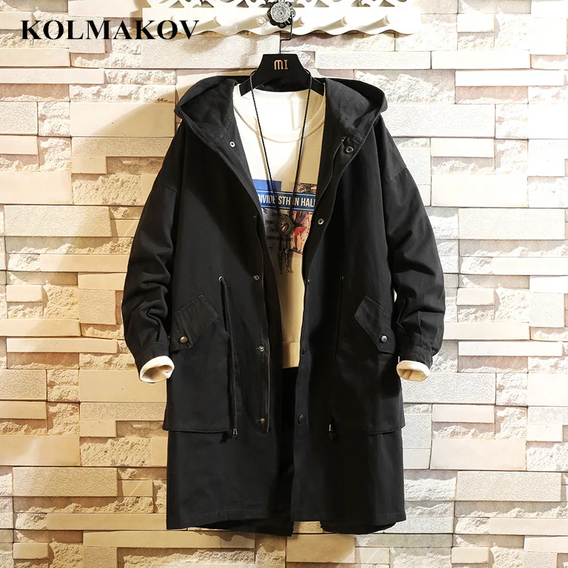 

KOLMAKOV New 2019 Men's Trench Coats Spring Casual Long Jackets Coats Men Wear-resisting Black Windbreakers Mans Overcoats M-5XL