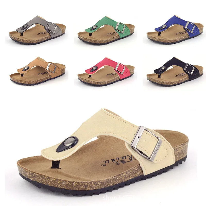 

Kids Sandals for Baby Boys Leisure Beach Sandals Kids Cork Shoes Non-slip Rubber Sole Breathable Leather Flip Flops for Children