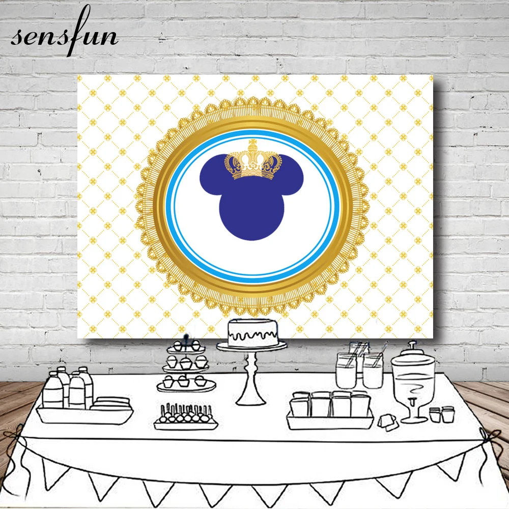 

Gold Plaid Mickey Photography Backdrop Baby Shower Newborn Children Birthday Party Backgrounds For Photo Studio Vinyl 7x5FT
