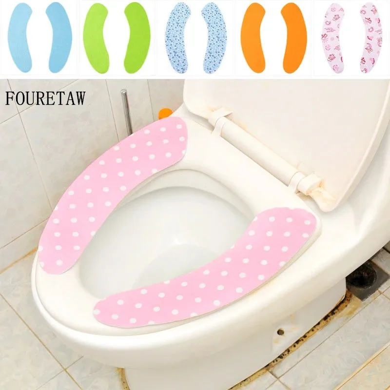 FOURETAW Cotton Linter Pink Blue Brown Soft Warm Sticky Toilet Mat Seat