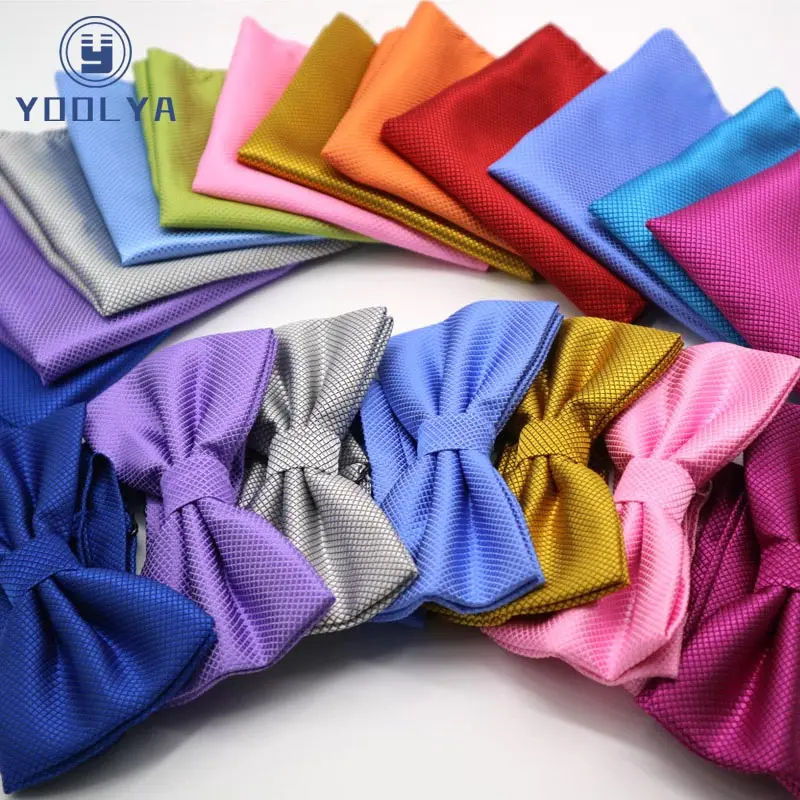 

Luxury 2 PCS Mens Solid Color Pocket Square Bows Tie Set Adjustable Handkerchief Bowtie Sets Wedding Party Plaid Check Hanky Lot