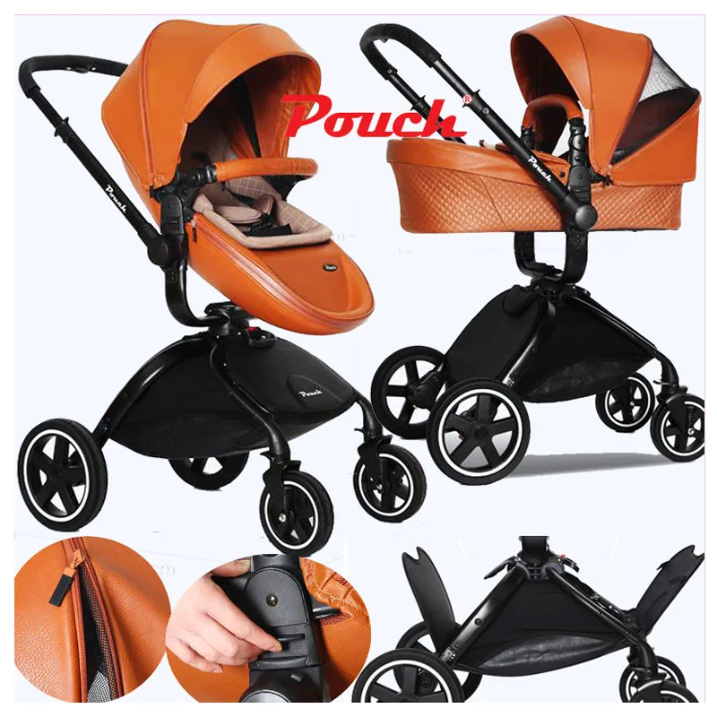 Pouch Leather High Landscape Luxury Baby Stroller 3 In 1 Newborn Baby Carriage Child Trolley Jogger Stroller with Baby Car Seat Pouch Leather High Landscape Luxury Baby Stroller 3 In 1 Newborn Baby Carriage Child Trolley Jogger Stroller with Baby Car Seat