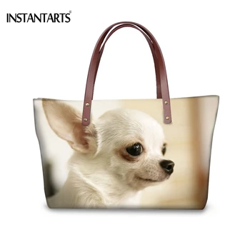 

INSTANTARTS Fashion Women Large Tote Bags 3D Animal Dog Chihuahua Printed Handbags for Female Shopping Brand Designer Beach Bags