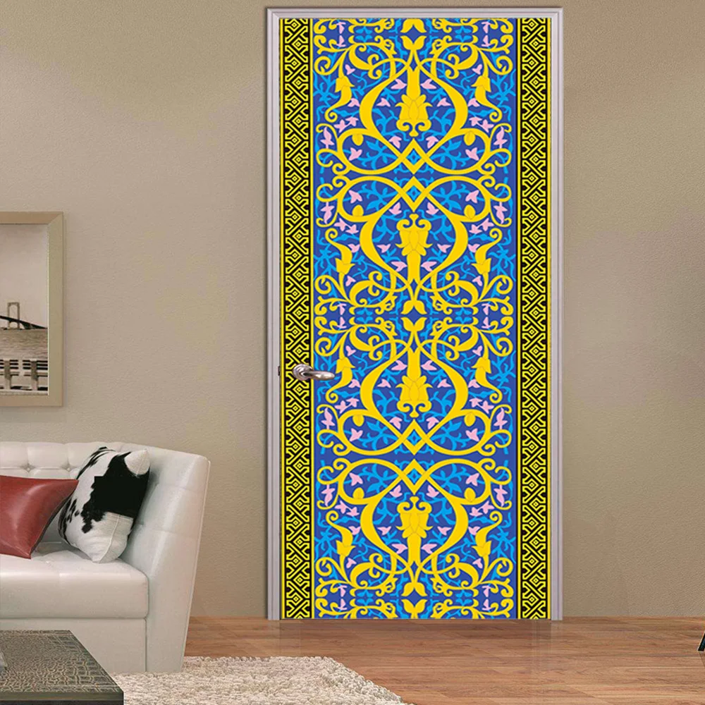 3D Мусульманский Стиль дверь стикер деревянный ремонт дверей Спальня Гостиная Дверь домашний декоративный самоклеющийся водонепроницаемый стикер s