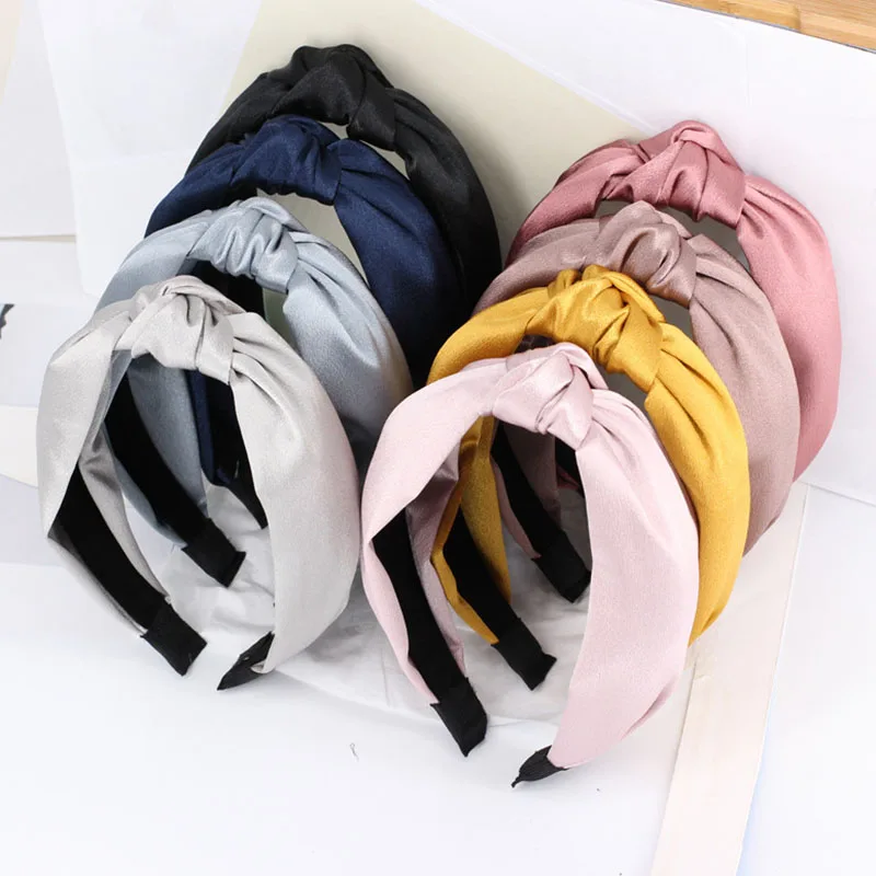 

Bohemian Solid Color Satin Ribbon Braided Hairband Knotted Headband customized Hair Accessories