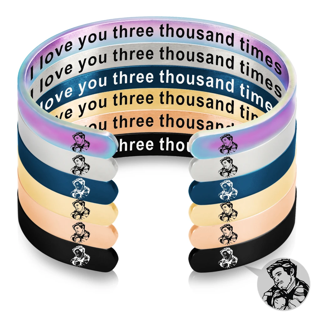 

MYLONGINGCHARM I LOVE YOU 3000 Times Bangles Ironmanfan Bracelets Stainless Steel Open Cuff Bangles Multicolors Bangles G3415