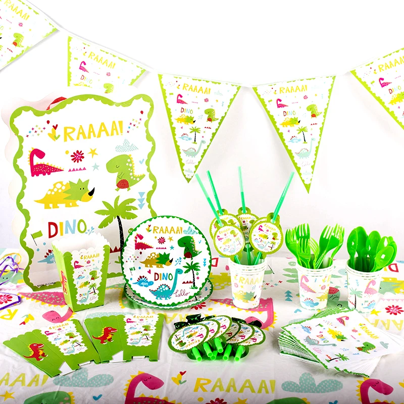 

Baby Shower Dinosaur Theme Party Decoration Tableware Paper Cup Plate Tablecloth Pinata Background Kids Birthday Party Supplies