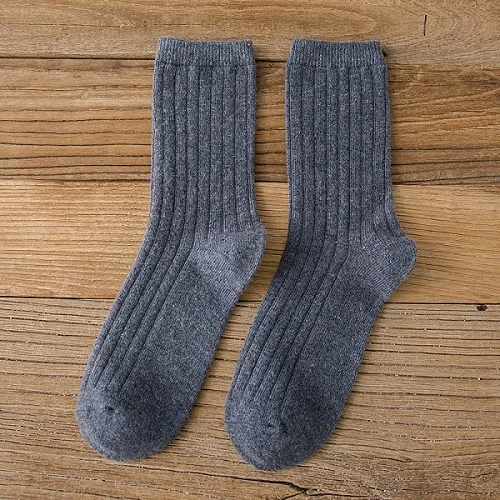 CHAOZHU, Осень-зима, шерстяные плотные теплые базовые однотонные носки, в рубчик, свободные, наборные, базовые носки для женщин - Цвет: Темно-серый