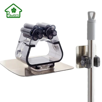 

Pawaca Kitchen Mop Broom Holder Wall Mounted Mop Storage Rack Adhesive Wheel Broom Holder Kitchen Bathroom Hooks Storage Tools