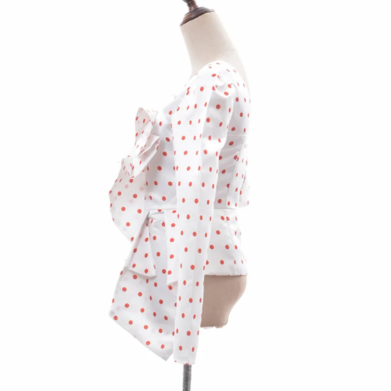 Высокая уличная Новая мода дизайнерские Стильные топы женские в горошек печати Асимметричные оборки блузка