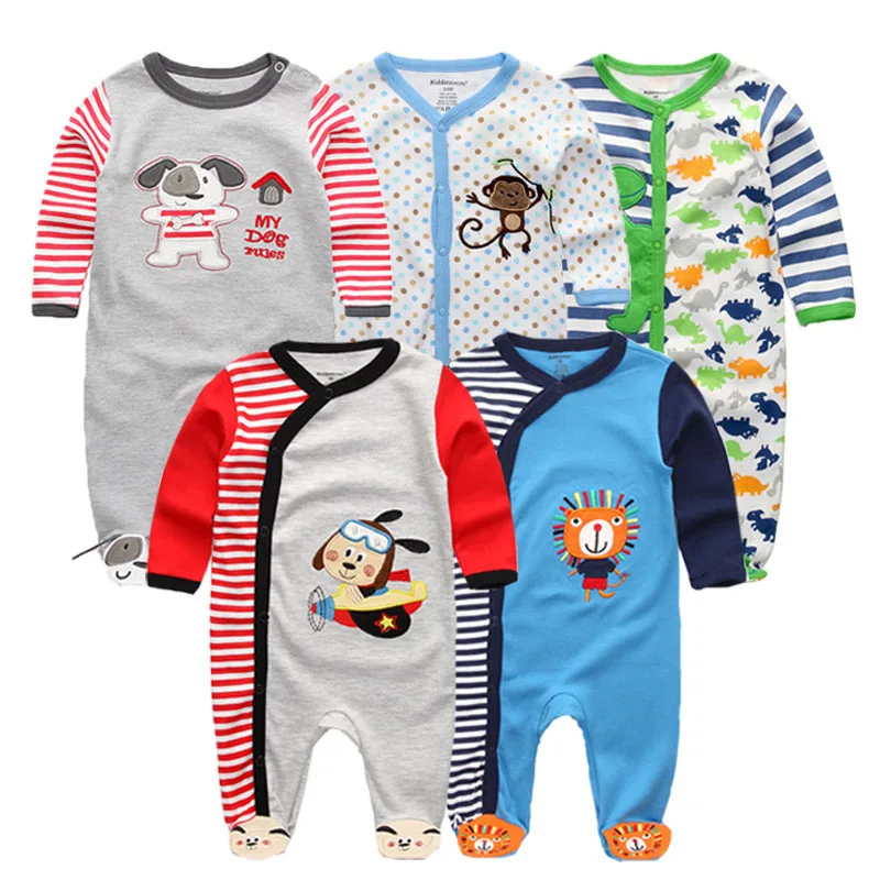 

5 PCS/lot long sleeve baby sleeper O-neck 0-12M baby clothing 100%Cotton baby Jumpsuit cartoon newborn sleeping