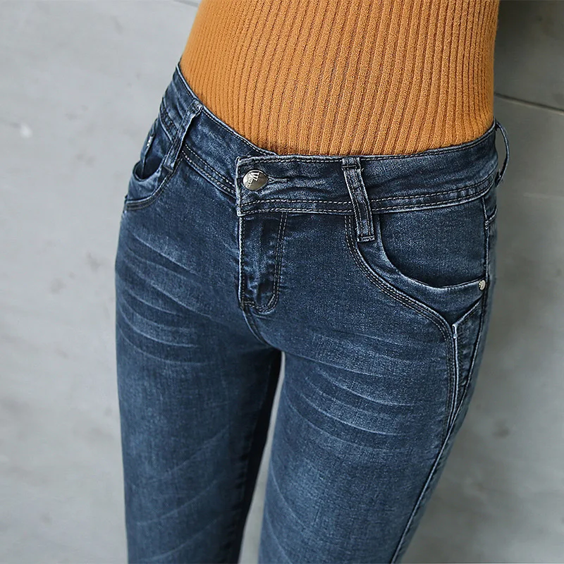 Warm Mom Jeans For Women Winter Velvet Gray Jeans Trousers Stretch Skinny Denim vintage Pantalona Femme