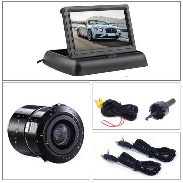 Камера ночного видения заднего вида с 4,3 дюймовым цветным ЖК-дисплеем для автомобиля, комплект складного монитора, помощь при парковке автомобиля - Цвет: monitor with 1800