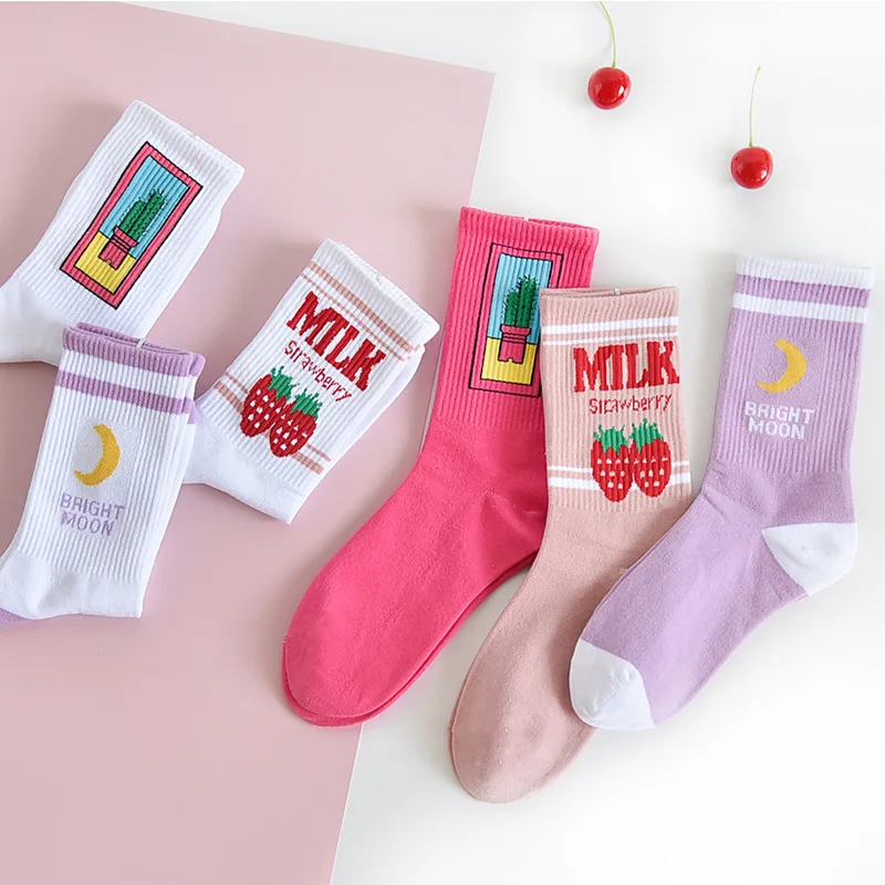 Японские милые женские носки Kawaii розовые белые длинные для женщин Harajuku винтажные