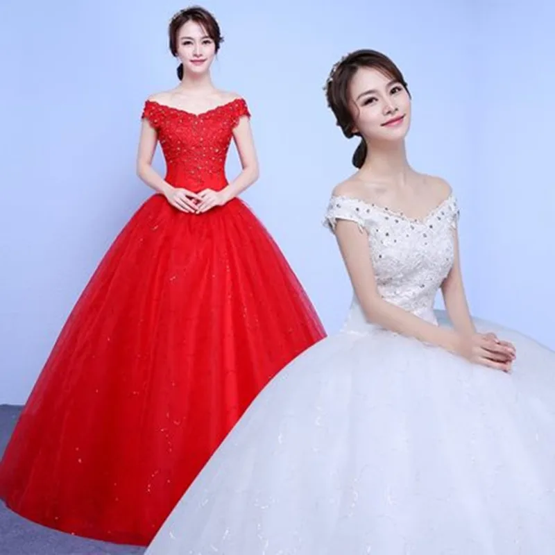 

XXN049#Ball Gown Off Shoulder white red Sequins Bride's wedding dress lace up Dresses cheap wholesale fit Pregnant woman clothes