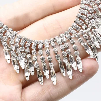 

Top Grade 10yards clear crystal rhinestone silver cup chain trims sew-on garment clothing dress bag crafts accessory trimmings