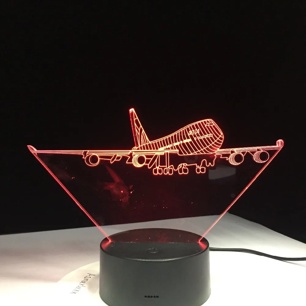 Большой Летающий Крылья самолет A380 3D лампа RGB настроение лампы 7 цветов свет светодиодный ночник рождения Праздничный Декор подарок для