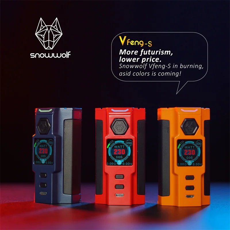 

Snowwolf Vfeng-S Mod Sigelei Vape 230W Box Mod 1.30 Inch TFT Color Screen TC Mods Vfeng S E-Cigarette Kit