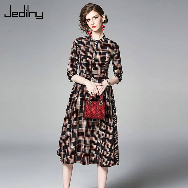 Женское повседневное клетчатое Полосатое платье 2019 летнее женское однобортное с