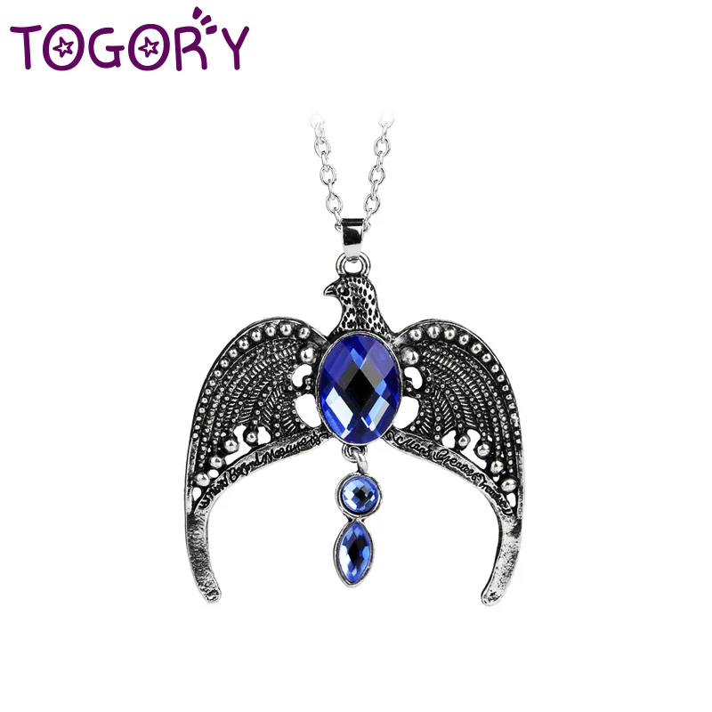 

TOGORY Hot Movie Harri Pot Horcrux vintage Ravenclaw's Diadem Necklace for Women Blue Crystal Wisdom Magic Eagle Pendant