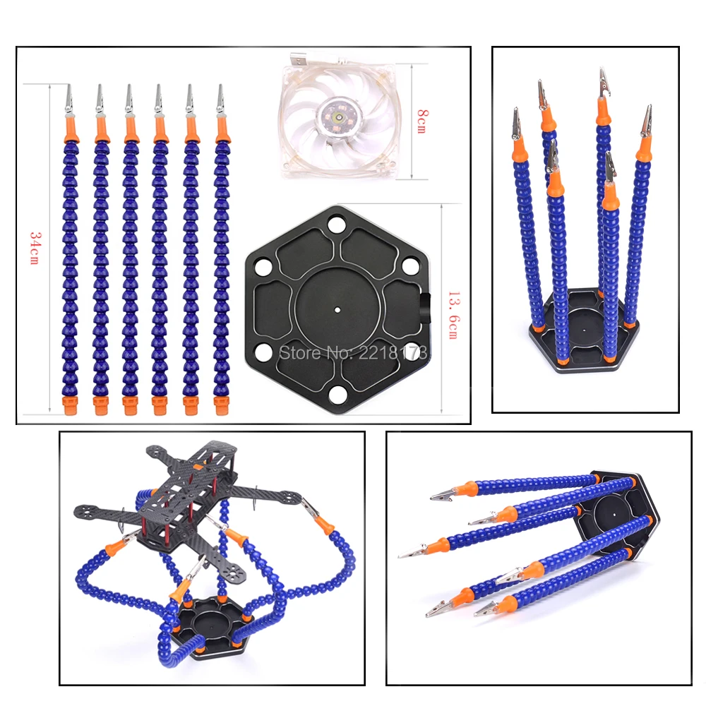 

Third Hand Helping Hands Soldering Tool 6 Flexible Arms Six Arm Soldering Station With Swiveling Alligator Clip for RC Drone