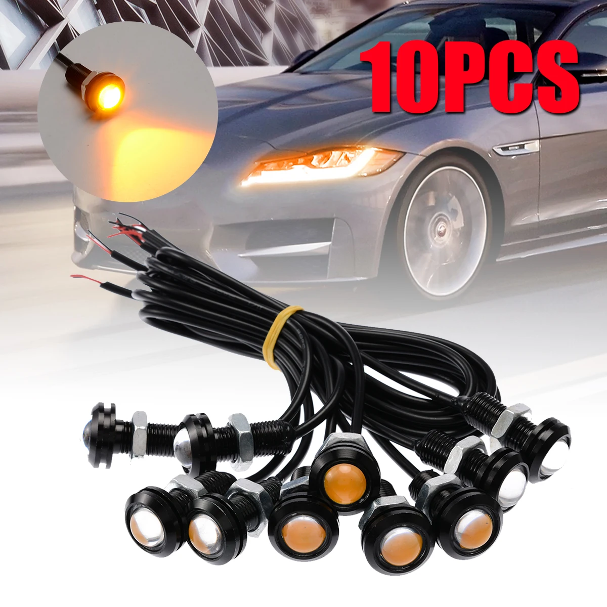 

Mayitr 10pcs 18mm Eagle Eye COB LED Car Daytime Running DRL Head Tail Backup Light Amber Lamp Waterproof
