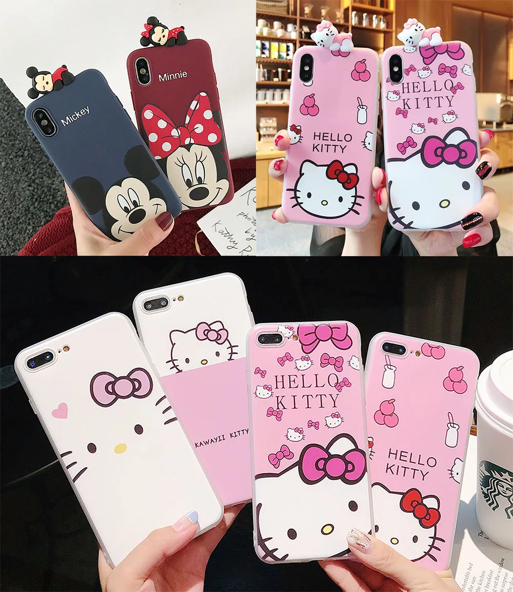 

Minnie Mickey Case For iPhone 7 Cases Ultrathin Cartoon Hello Kitty Soft TPU Toy Case for iPhone 6 6s 7 8 Plus X XR XS Max Cover