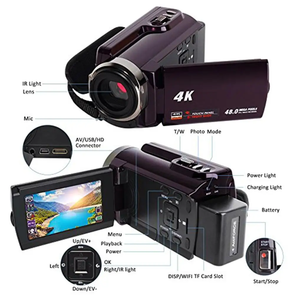 4K видеокамера видеокамеры 48.0MP 60 FPS Ультра HD цифровые камеры и видео рекордер n