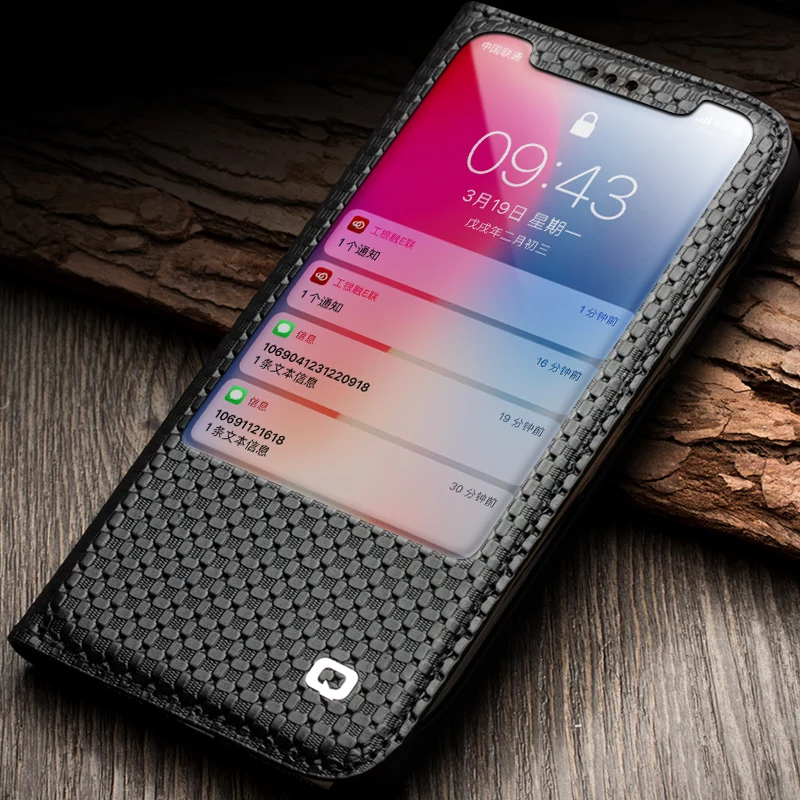 QIALINO чехол для телефона для iPhone XS прозрачное окно натуральная кожа чехол для iPhone X Apple Folio кошелек сумка сетка ящерица черный