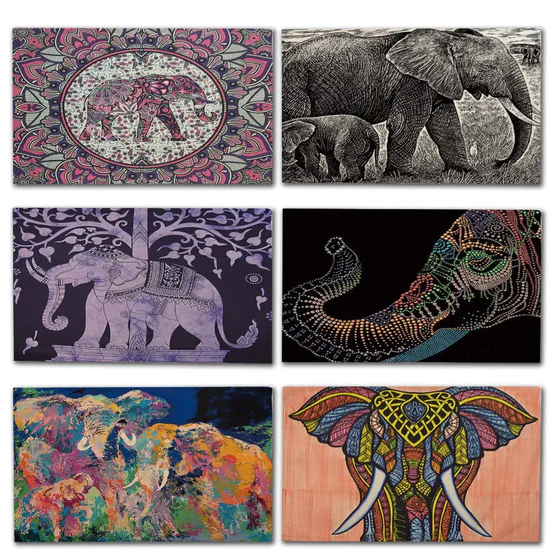 

1Pcs Elephant Pattern Kitchen Placemat Dining Table Mats Cotton Linen Drink Coasters Western Pad Bowl Cup Mat 42*32cm MA0010
