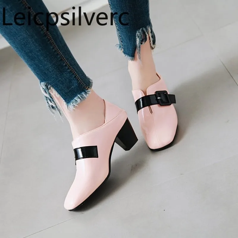 

Pumps Spring and autumn new style Slip-On belt buckle Square head Thick heel mid heel Women's shoe plus size 32-43