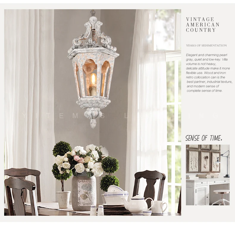Французский роскошный античный светильник из белого дерева, винтажный подвесной светильник в деревенском стиле, 1 светильник E27/E26
