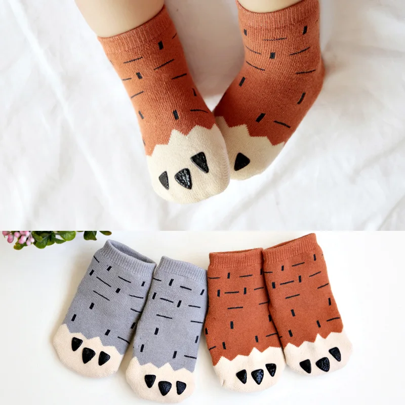 Милые махровые хлопковые носки с принтом в виде лап животных для маленьких девочек 0-4 лет, детские Нескользящие носки с милыми когтями для мальчиков, 1 пара DS39