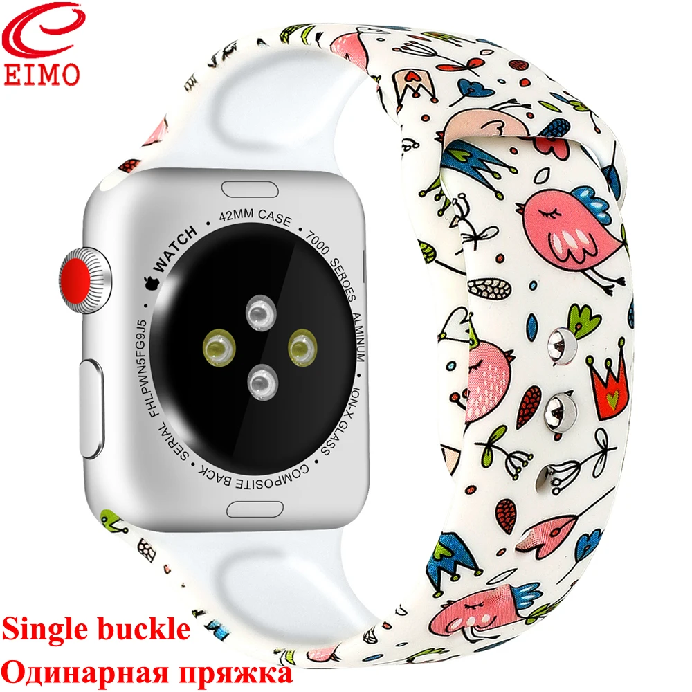 EIMO Strap for apple watch band 4 3 iwatch band 38mm 42mm 44mm 40mm bracelet Watch correa Sport Silicone Printing Accessories