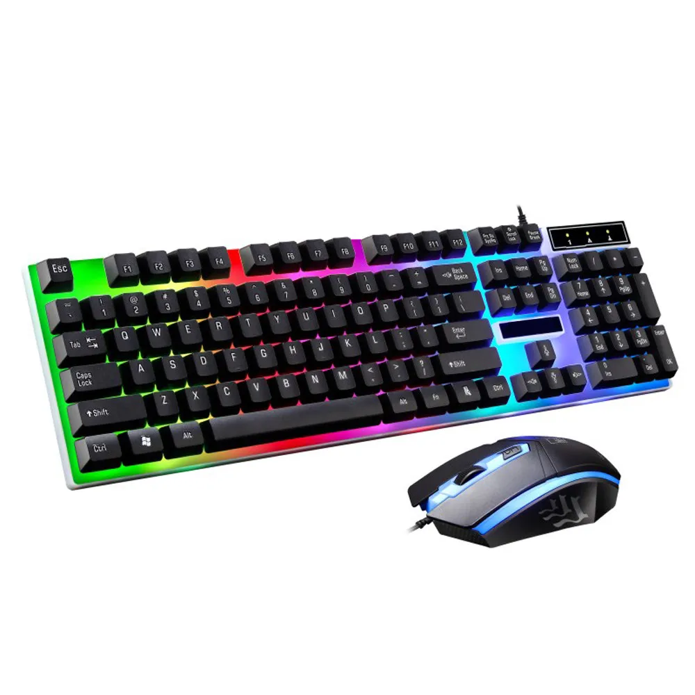 Светодиодный клавиатура мышь радуга цвет подсветка Регулируемая игровая игра USB проводной Набор 30