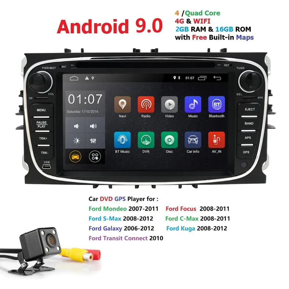 

IPS 2+16 Android 9.0 Car DVD Player 2Din radio GPS Navi for Ford Focus Mondeo Kuga C-MAX S-MAX Galaxy Audio Stereo Head Unit