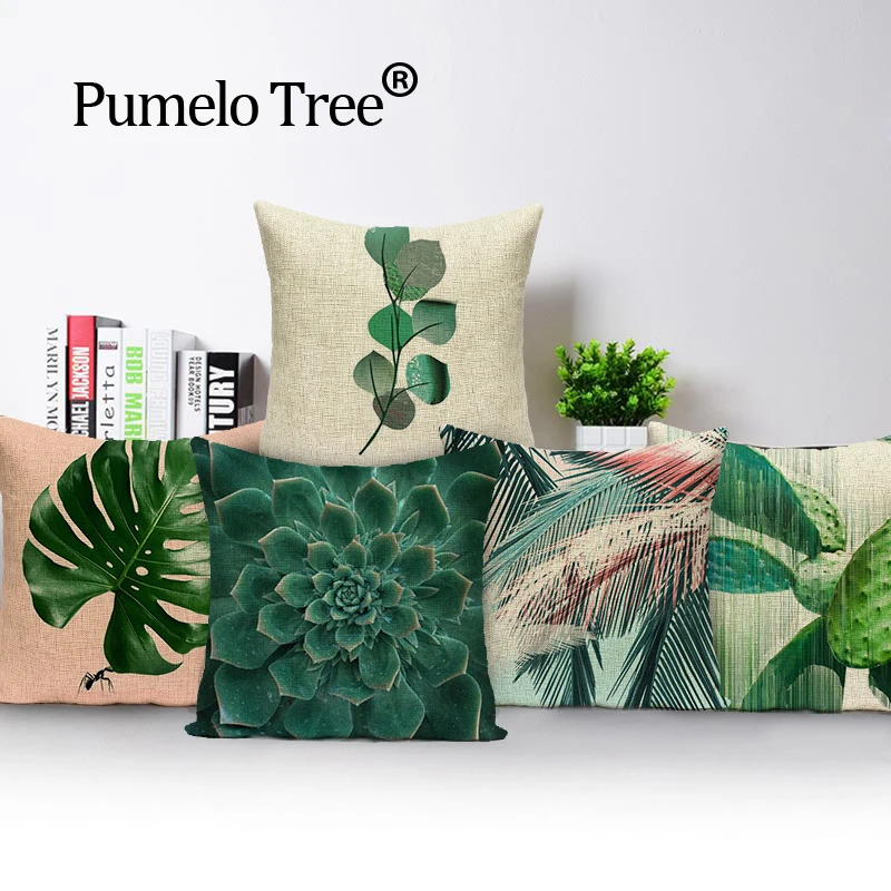 Декоративная наволочка для подушки с изображением растения монстеры, зеленые, новинка, наволочка для подушки, льняная, кактус, чехол для автокресла, подушки на заказ