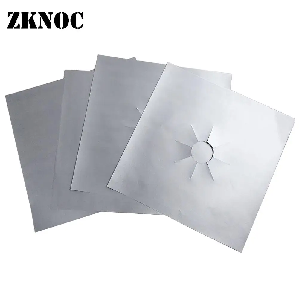 

4pc/set Eco-friendly Aluminum Foil Protector Cover Gas Hob Range Stovetop Burner protectors Reusable For Cleaning Kitchen Tools