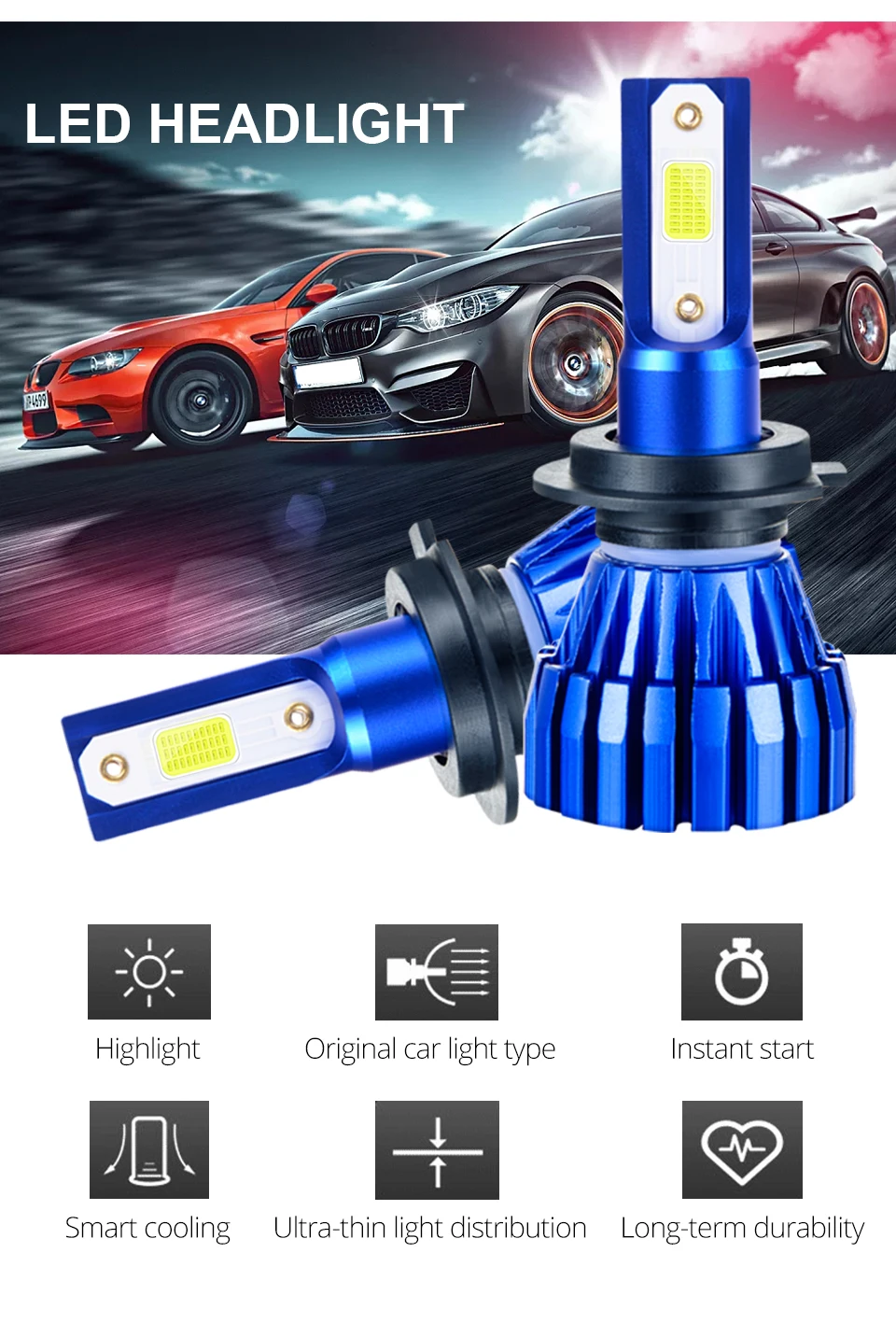 AmmToo Car H8 H11 led 9005 hb3 9006 hb4 h7 Fog Lamp H3 9012 H9 Daytime Running Light Bulb 6500K 5000Lm Turning Parking Bulb 12V