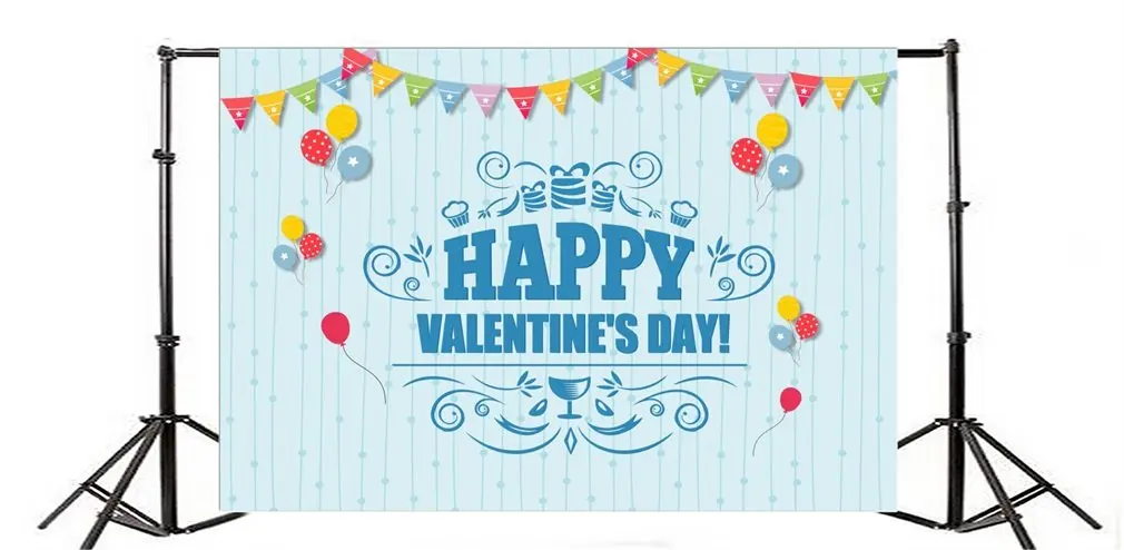 

Photography Backdrop Valentine's Day Theme Blue Background Balloons Bunting