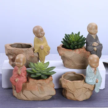 

Fashion Monks Succulents Flowerpot Plants Pot High Grade Ceramic Cute Desktop Ornaments Home Office Decor (No Plants)