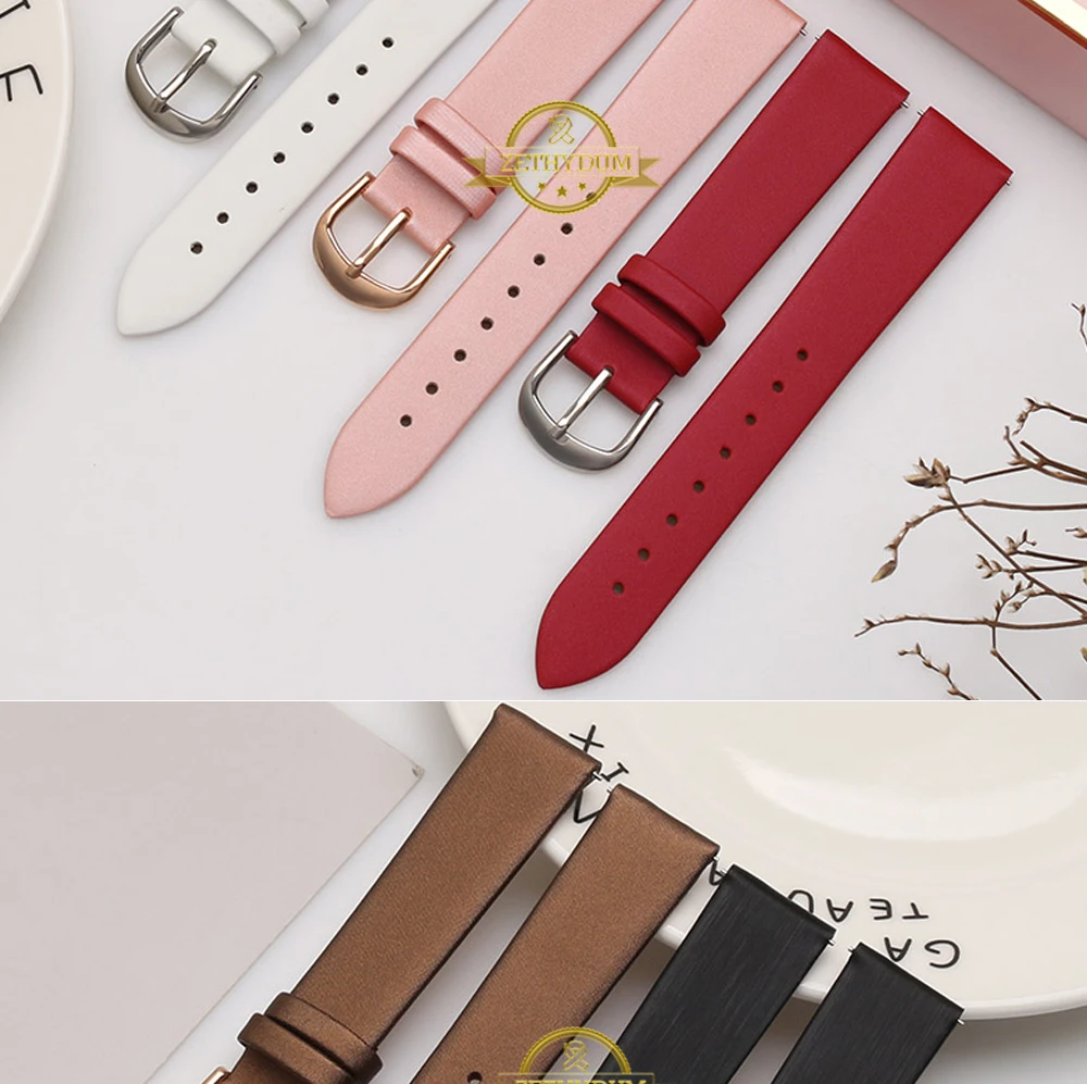Браслет из натуральной кожи 10 12 14 16 18 20 мм Женский студенческий модный ремешок для часов наручные часы розовый цвет простой ремешок