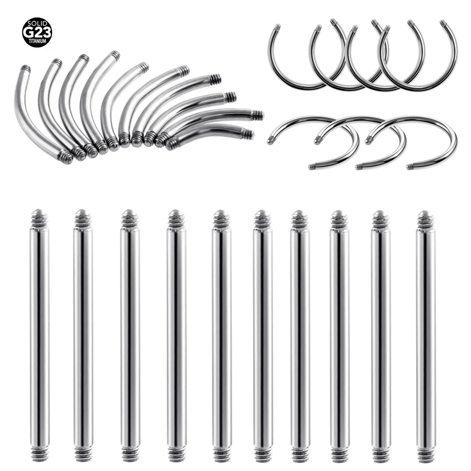 50Pcs G23 Titanium Curved&Circular&Straight Barbell Part Screw Thread Head 16g 14g For Lip Eyebrow Nose Earring Piercing Jewelry