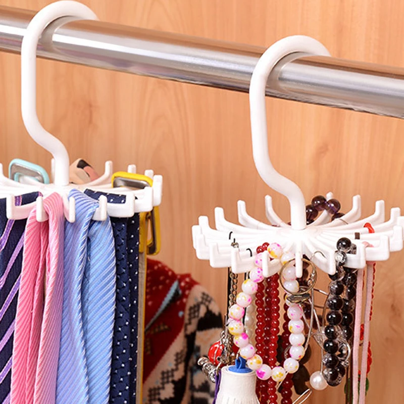 

IVYSHION Brand White 360-degree Rotating Storage Rack Rotating Hook Tie 20 Ties/Belts/Scarves Hanger Home Organizer 1PC 11x12cm