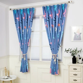 

Simple Nordic Style Half Blackout Curtains Colorful Leaf Pattern Blue Children's Cloth Curtains Bedroom Custom Draping